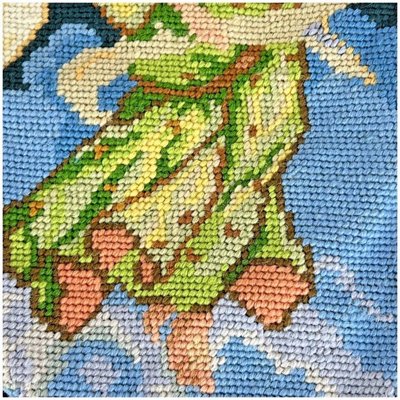 Needlepoint By Hand Angel Christmas Stocking Wool Velvet Back 18" Blond Hair - Picture 4 of 5